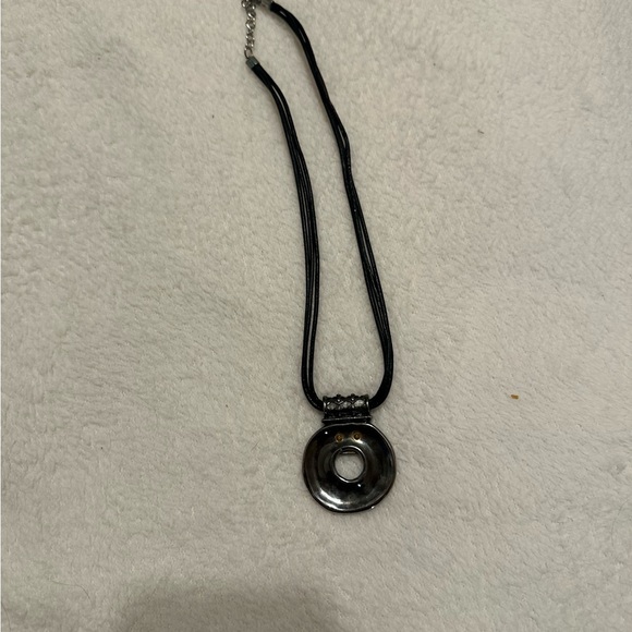 Chicos Black Cord Necklace with Silver Colored Pendant - Picture 2 of 2